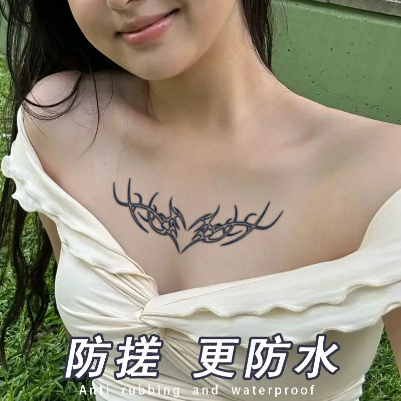 Herbal Heart Temporary Tattoos for Women Succubus Wings Tattoo Stickers Hotwife Sexy Thigh Art Fake Tattoo Lasting Tatoo