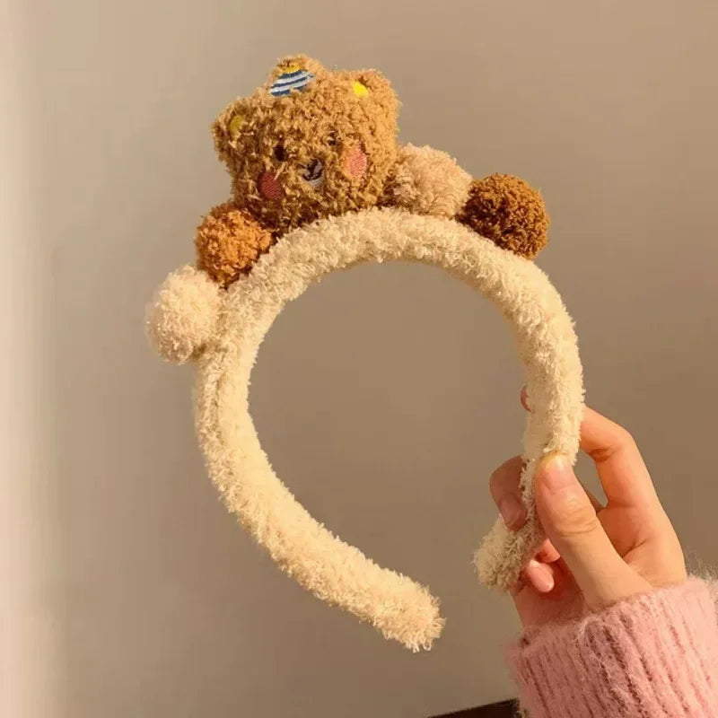 2024 Cute Plush headbands For Women Bear Hairbands girls makeup headband Wash face head band  Non-slip Flower hair Hoop Headwear