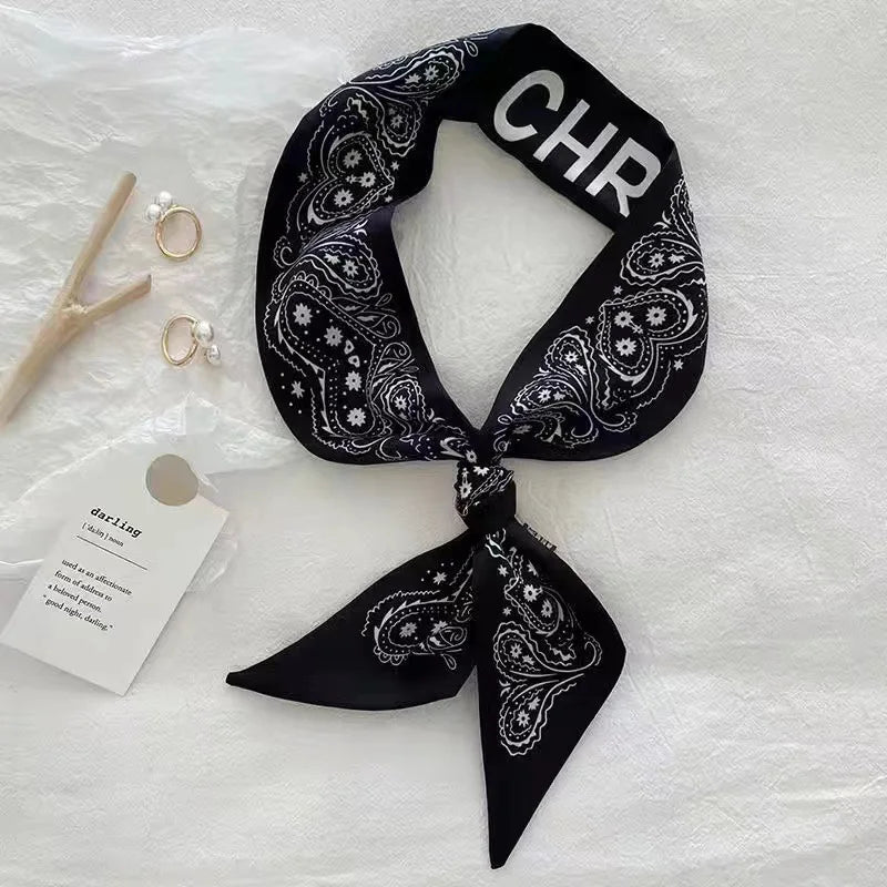 2024 New Luxury Brand Scarf Tarot Women Scarf Bag Hair Skinny Silk Scarves Design Foulard Neckerchief Headband For Ladies