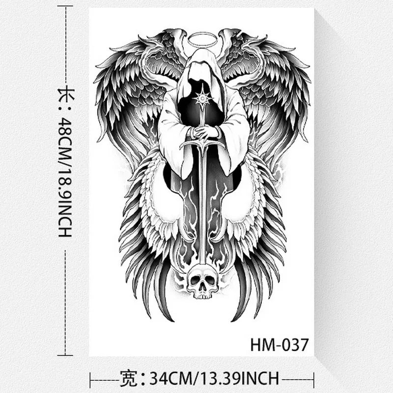 Angel Wings God Tattoo Stickers Realistic Juice Ink Semi Permanent Full Back Body Tattoo Temporary Lasting 2 Weeks Men Adult