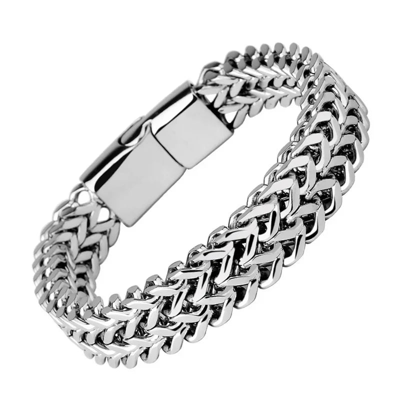 Stainless Steel Braided Double Row Metal Bracelet Suitable for Men and Girls Personalized Hip Hop Rock Party Punk Jewelry