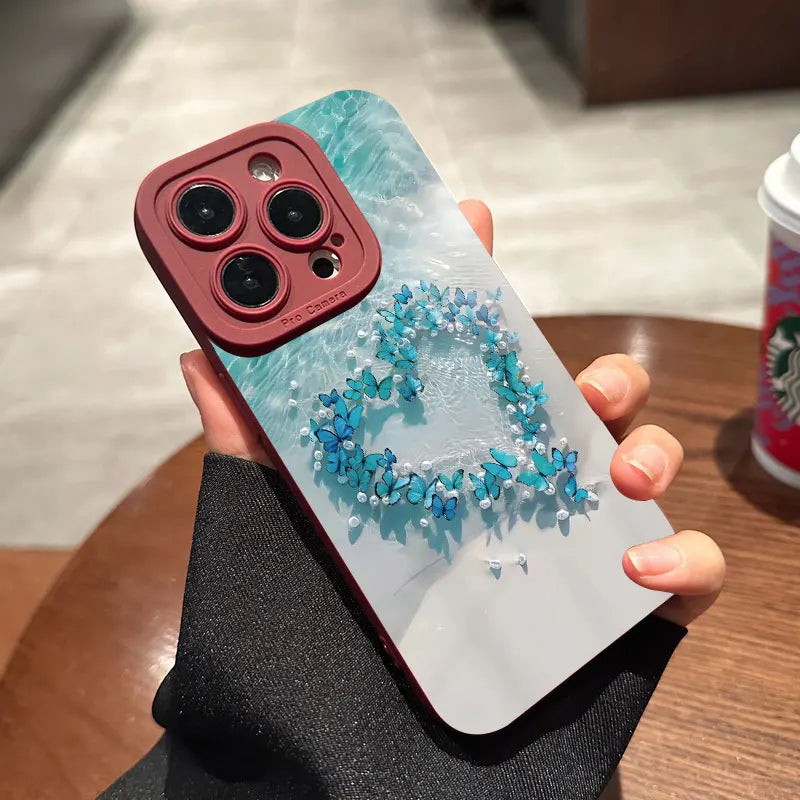 Blue Butterfly Ocean Waves Phone Case For iPhone 16 15 Pro Max 14 13 12 11Pro Max  Mini X XS XR 7 8 Plus SE Silicone Soft Cover