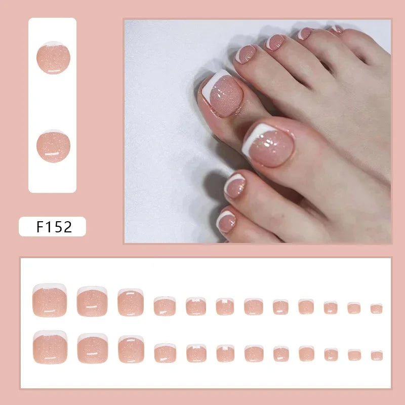 Shell Pattern Press on Nails Fake Nails Tips with Sticker False Toenail Design Butterfly Lovely Girl False Toenail
