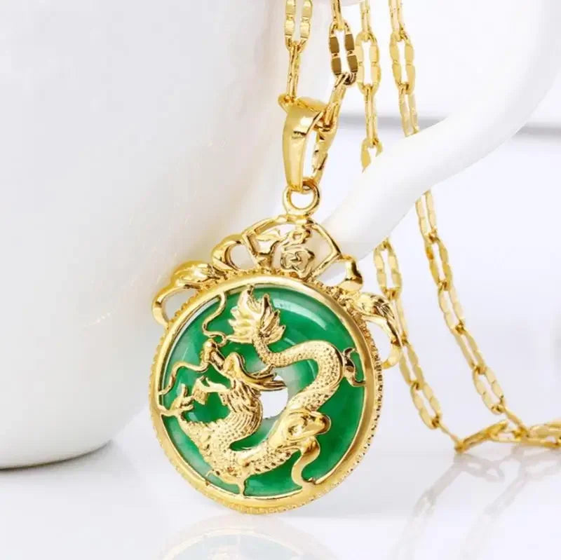 Exquisite Luxury Bamboo Imitation Jade Dragon Column Phoenix Necklace Suitable for Men and Women's Fashionable Charm Jewelry