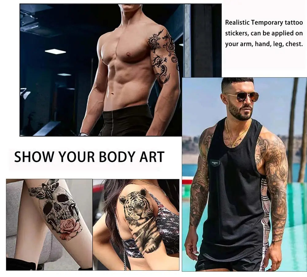 Waterproof Temporary Tattoo Sticker Large Size Tattoo for Men Sleeve Clock Fake Tattoo for Women Girl Full Arm Tattoo Fake
