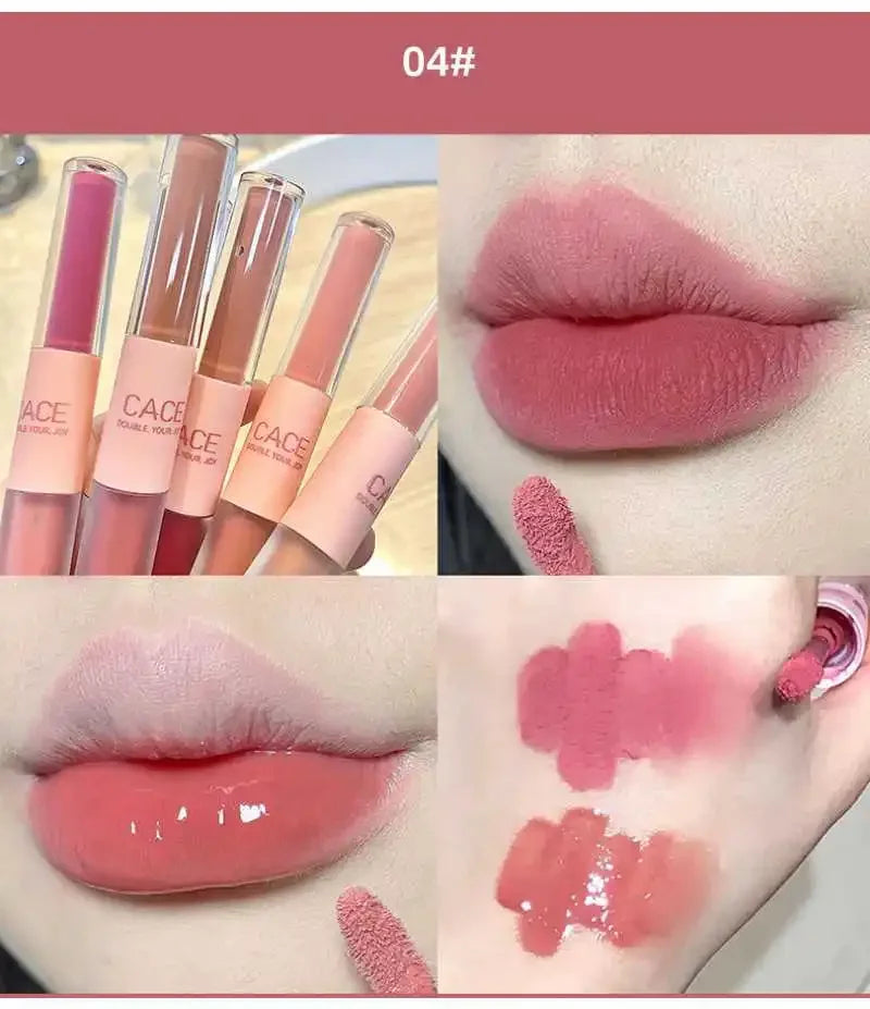 Matte Velvet Sexy Red Tint Double Head Lip Gloss Liquid Lipstick Waterproof Lipgloss Lasting Lip Glaze Korean Makeup Cosmetics