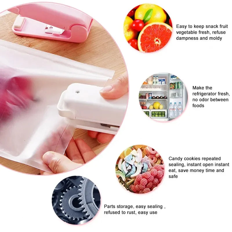 Portable Bag Heat Sealer Plastic Package Storage Bag Clip Mini Sealing Machine Handy Sticker Seal for Food Snack Kitchen Gadgets