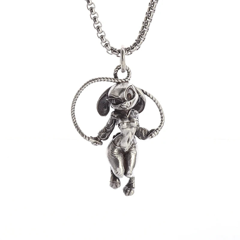 Silver-Plated Anime Mecha Beautiful Girl Girl Pendant Necklace Men and Women Hip-Hop Rock Punk Trendy Jewelry Gift
