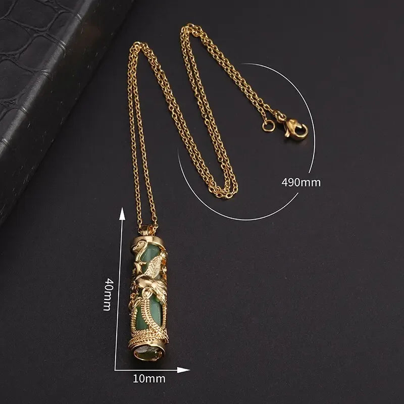 Exquisite Luxury Bamboo Imitation Jade Dragon Column Phoenix Necklace Suitable for Men and Women's Fashionable Charm Jewelry