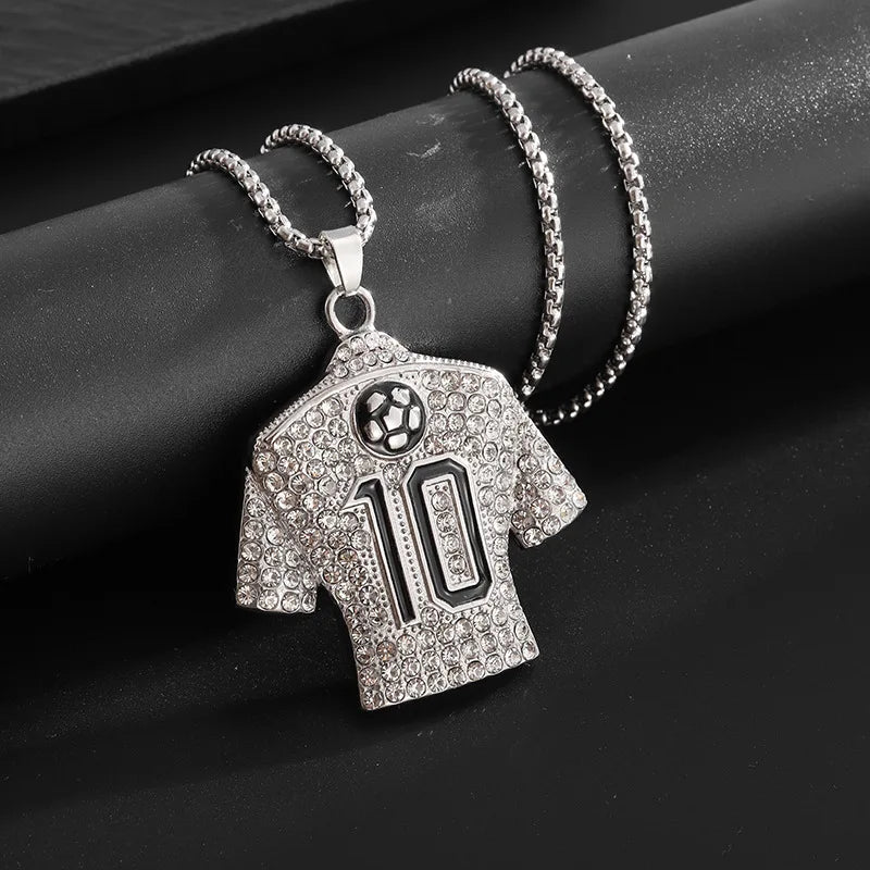 Full Zircon Pendant Necklace Hip Hop Cool Mumber 10 Super Soccer Star Fan Stainless Steel Clavicle Charming Jewelry Men Necklace