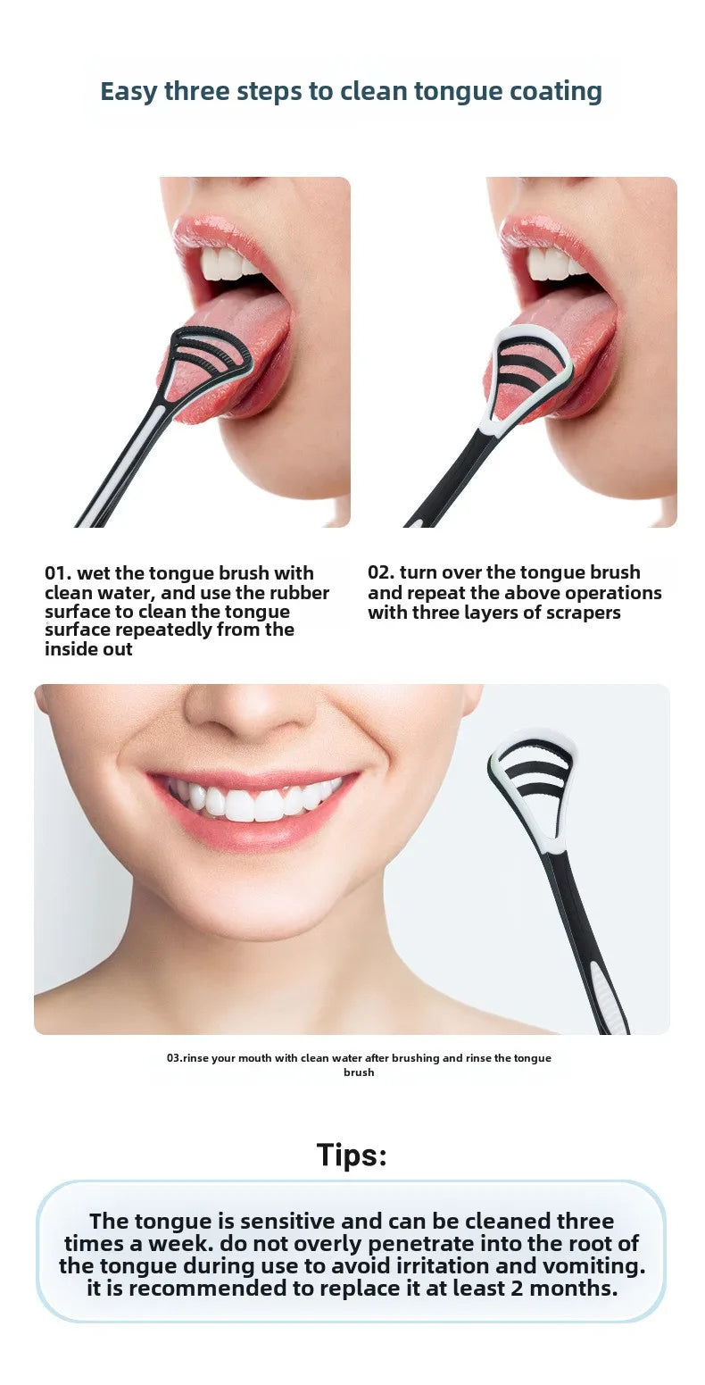 1PCS Silicone Tongue Scraper With Ergonomic Handle Double-sided Fresher Breath Tongue Cleaning Brush Oral Hygiene Tool Wholesale