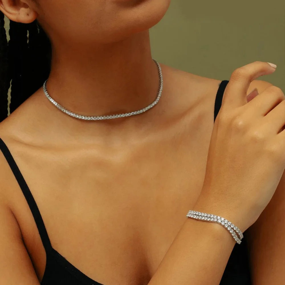 Hip Hop Iced Out Tennis Chain Necklace For Men Women Luxury Cubic Zircon Crystal Short Rock Neck Accessories Jewelry OHN016