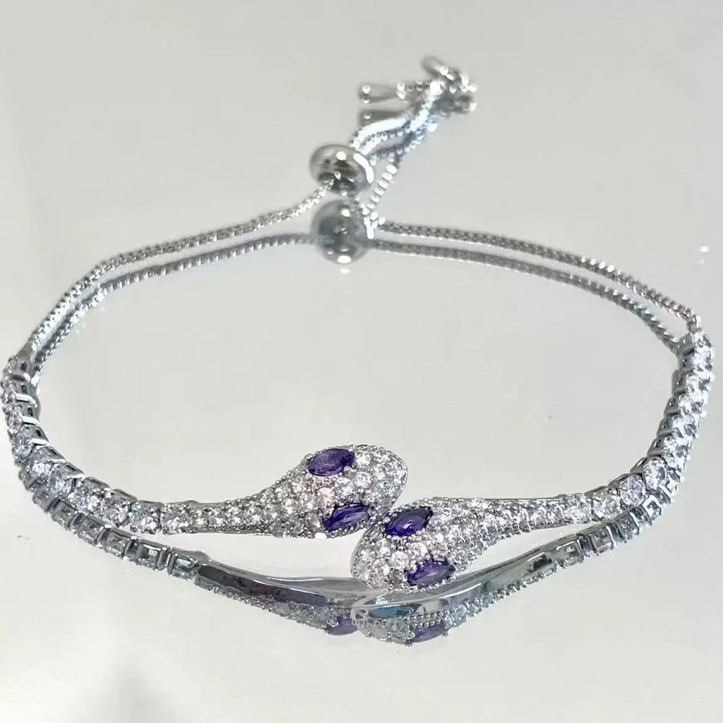 Elegant Black Crystal Eyes Snake Zircon Bracelet Women's Fashionable Personalized Daily Accessory Party Jewelry Birthday Gifts