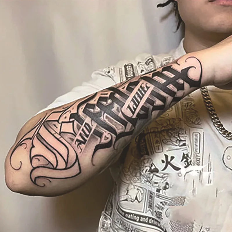 Long Lasting Temporary Tattoo Stickers Men Arm Sleeve Body Painting Juice Ink Fake Tattoo For Male Adult Semi Permanent Tattoos