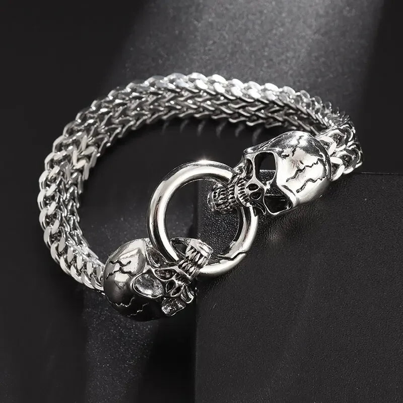 Nordic  Celtic Double Wolf Head Men's Stainless Steel Chain Bracelet Byzantine King Chain Punk Rock Party Jewelry