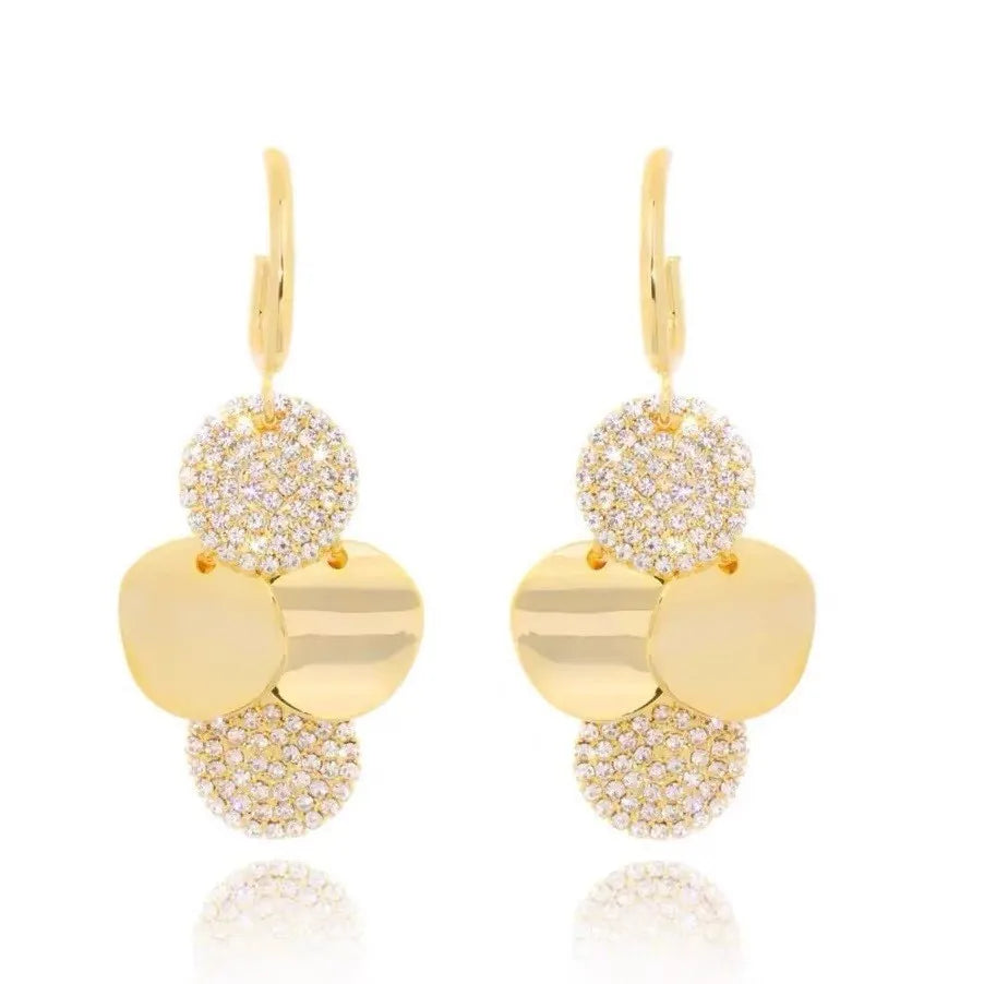 Temperament Geometric Stainless Steel Round Dangle Earrings for Women New Fashion Luxury Crystal Zircon Pendant Jewelry Gifts
