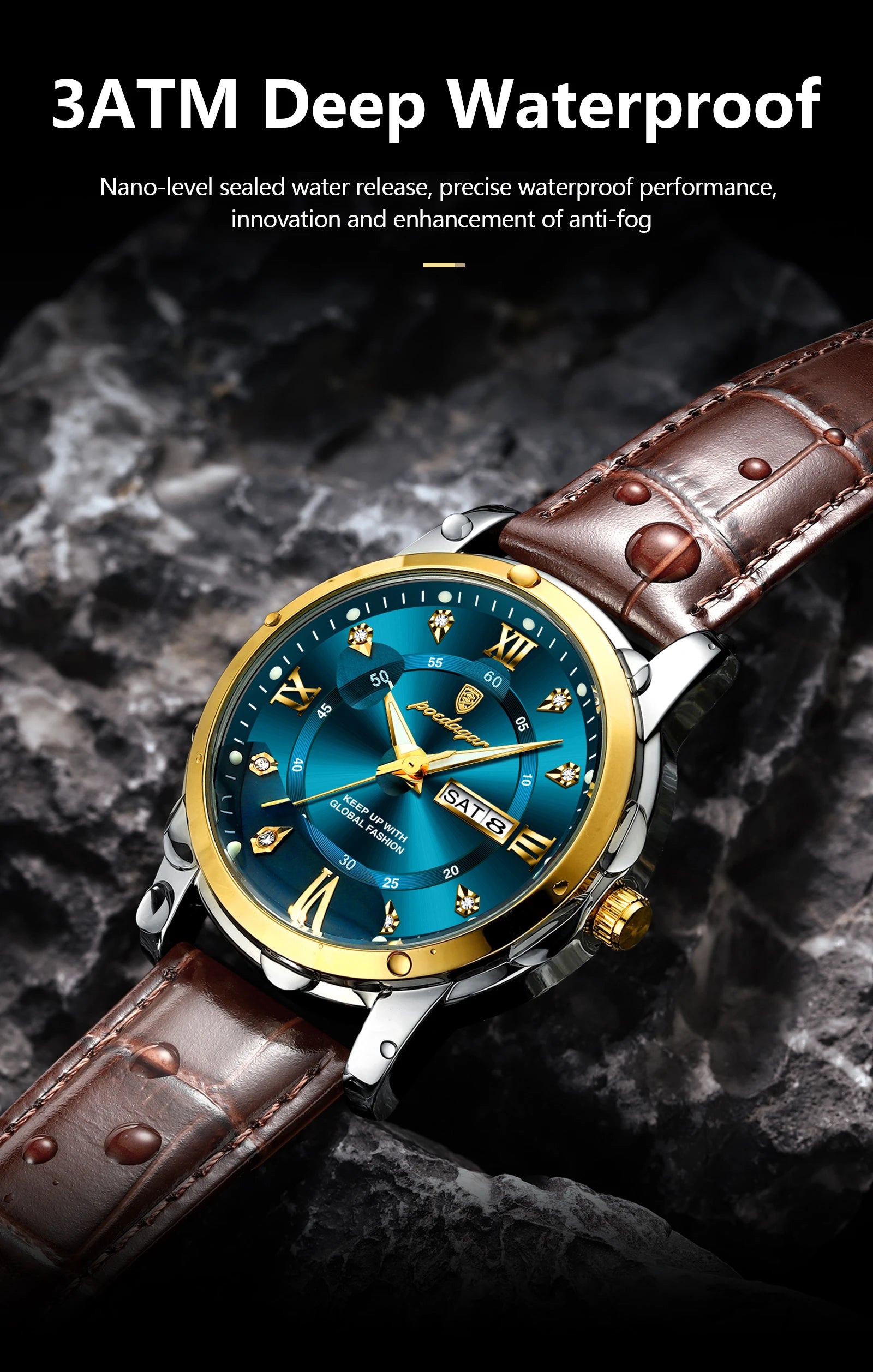 POEDAGAR Luxury Business Men Watch Waterproof Luminous Week Date Man Wristwatch High Quality Leather Sports Men's Quartz Watches