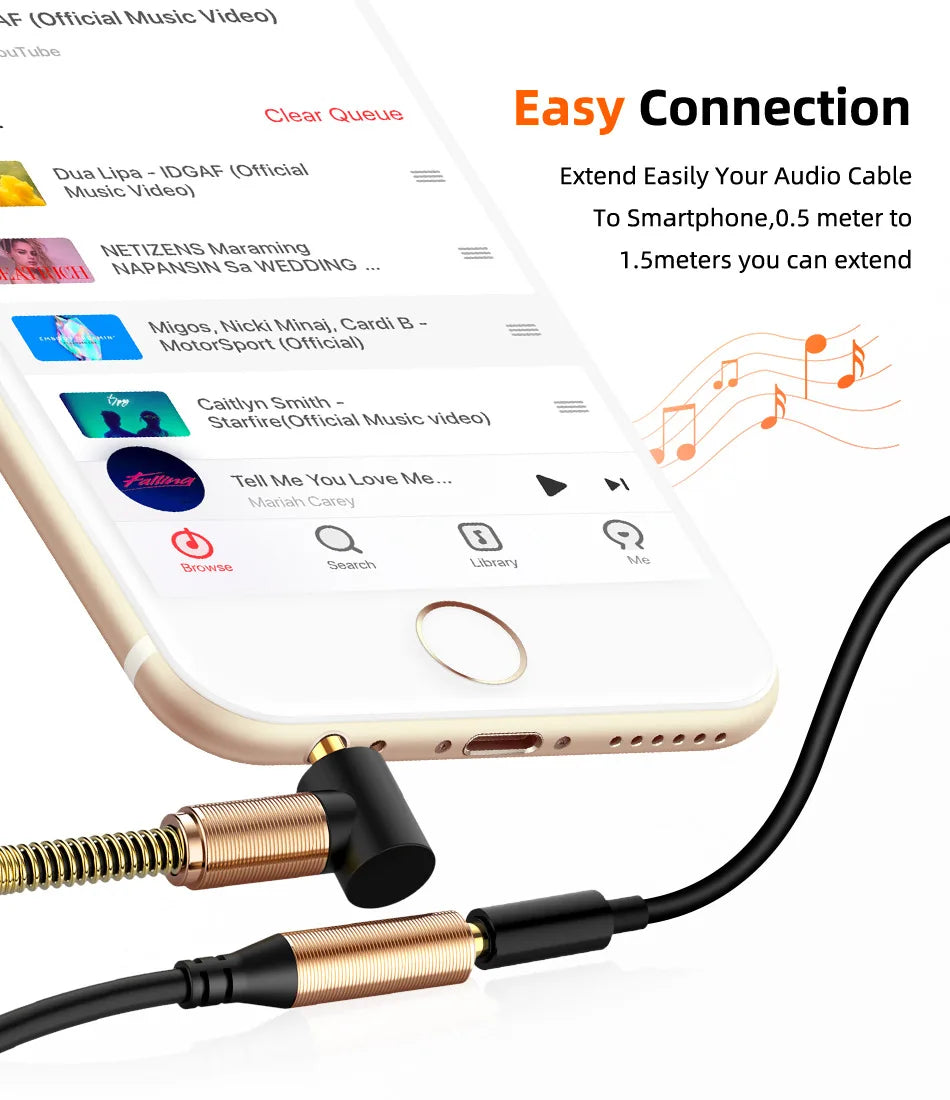 Elbow Spring 3.5mm AUX Audio Extension Cable 3.5 Jack male to Female Audio Extender Cable Retractable Cable