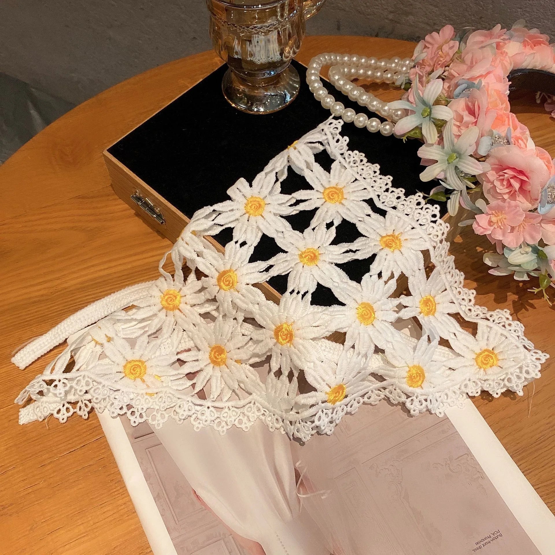 Dopamine Butterfly French Fairy Lace Triangle Headscarf Women's DIY Headwear Mesh Silk Scarf Hairband Summer Beach Accessories