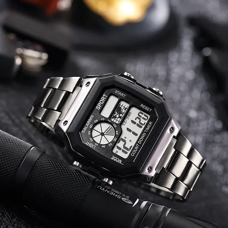 Luxury Stainless Steel Strap Sport Watches Men Practical Digital Watches Waterproof Clock LED Men's Sport Wristwatch