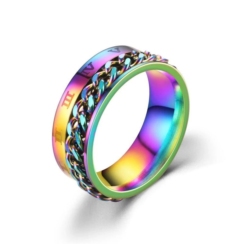 Titanium Steel Rotatable Chain Rings for Men Women Spinner Ring Anti Stress Multifunctional Rings Bottle Opener Ring Club Gift