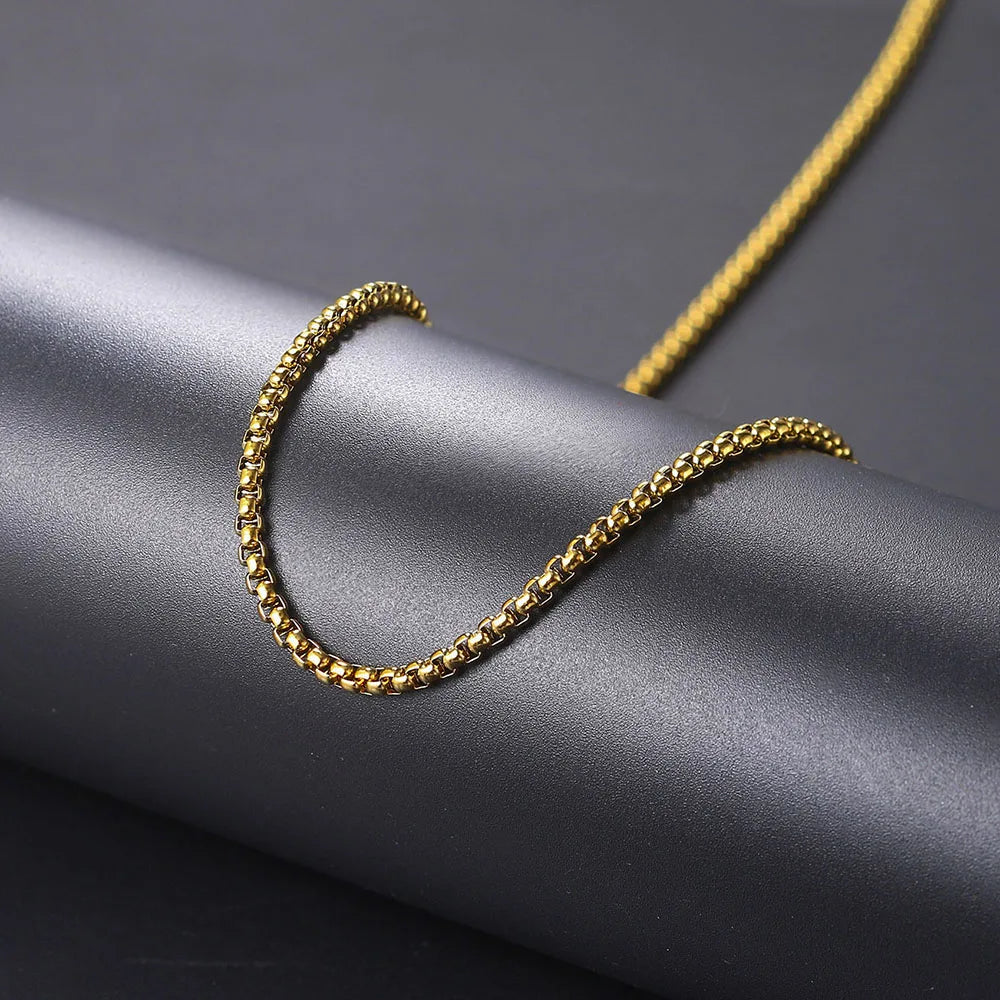 Stainless Steel Round Box Chain For Men Boys Square Rolo Necklace Women Hip Hop Jewelry Gifts Width 3mm Length 60cm C021