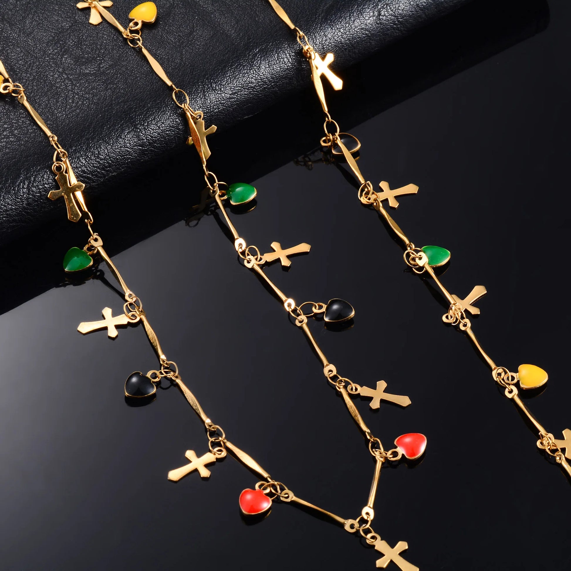 Colorful Heart Cross Stainless Steel Necklace Neck Chain for Women Gold Color Plated Bohemian Choker Metal Boho Jewelry Gift