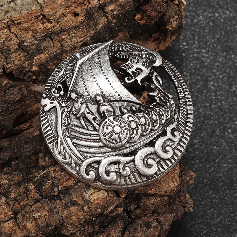 Vintage Norse Mythology Iceland Norse Shield Brooch Medieval Clothing Fastener Clothes Scarf Cloak Jewelry for Men Women