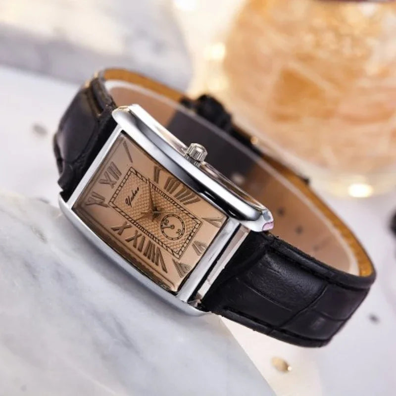 Couple Quartz Watch Luxury Rectangle Dial Women Men Leather Band Watches Luxury Gift Casual Wristwatch Relojes Para Mujer