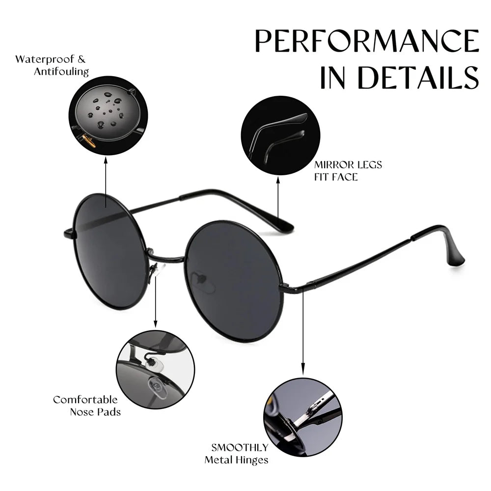 Retro Round Sunglasses For Men Women Metal Hippie Circle Eyeglasses Clear Lens Sun Glasses Goggles Wedding Photo Prop Eyewear