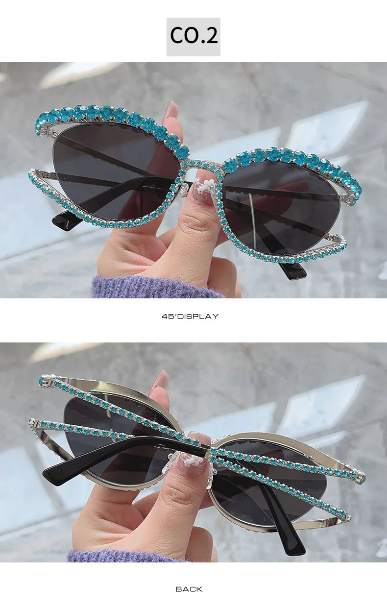 2023 Fashion Luxury Crystal Shiny Sunglasses Women Sexy Cat Eye Rhinestone Party Elegant Sun Glasses Female Shades Oculos De Sol