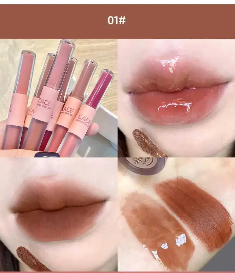 Matte Velvet Sexy Red Tint Double Head Lip Gloss Liquid Lipstick Waterproof Lipgloss Lasting Lip Glaze Korean Makeup Cosmetics