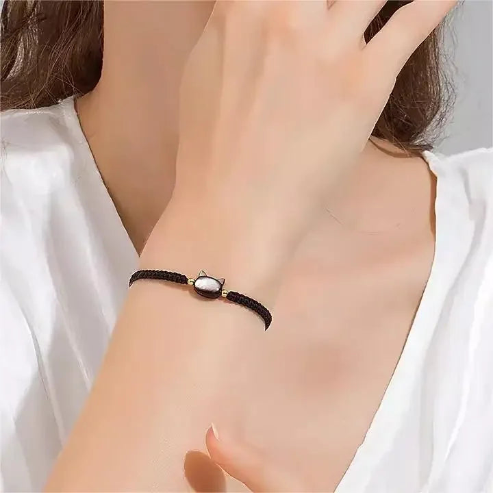 Natural Moonstone Obsidian Bracelets Minimalist Fidget Bracelet Handmade Cute Black White Cat Bracelet Party Accessories Jewelry