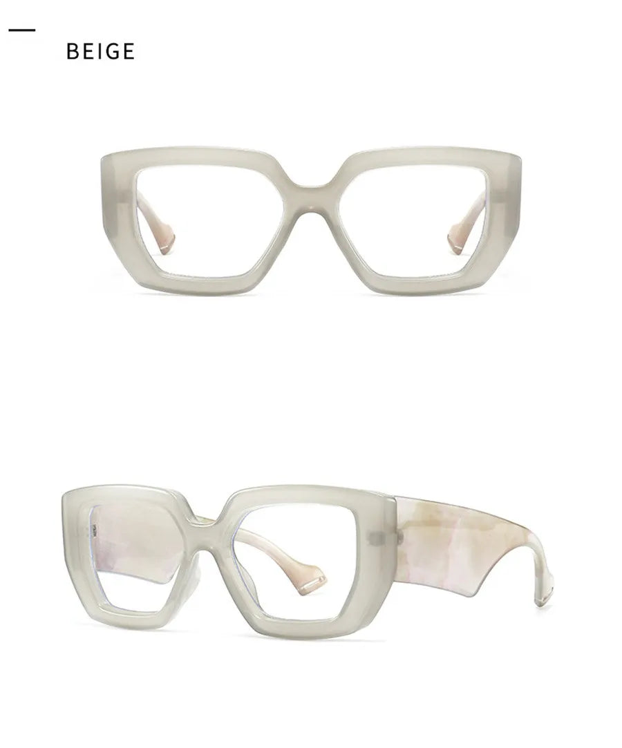 New Fashion Colorful Square Women Glasses Frame Clear Anti Blue Light Spring Hinge Wide Legs Eyewear Men Optical Polygon Frame