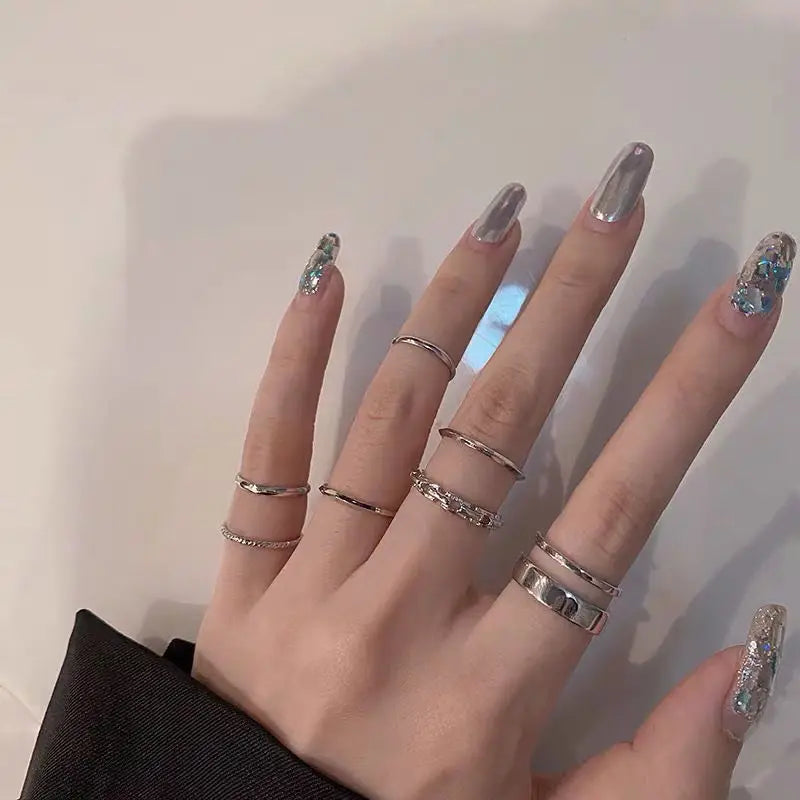 1/7PCS Simple Fashion Retro Bow Adjustable Finger Rings Personality Bowknot Rings Women Jewelry