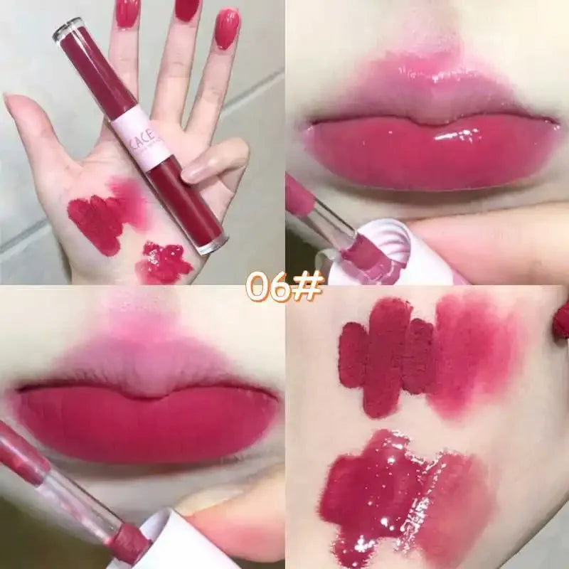Matte Velvet Sexy Red Tint Double Head Lip Gloss Liquid Lipstick Waterproof Lipgloss Lasting Lip Glaze Korean Makeup Cosmetics
