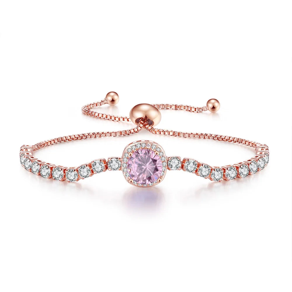 Sparkling Ajustable Tennis Bracelets For Women Men Punk Square Cubic Zirconia Hand Chain Rose Gold Plated Jewelry Gift KCH086