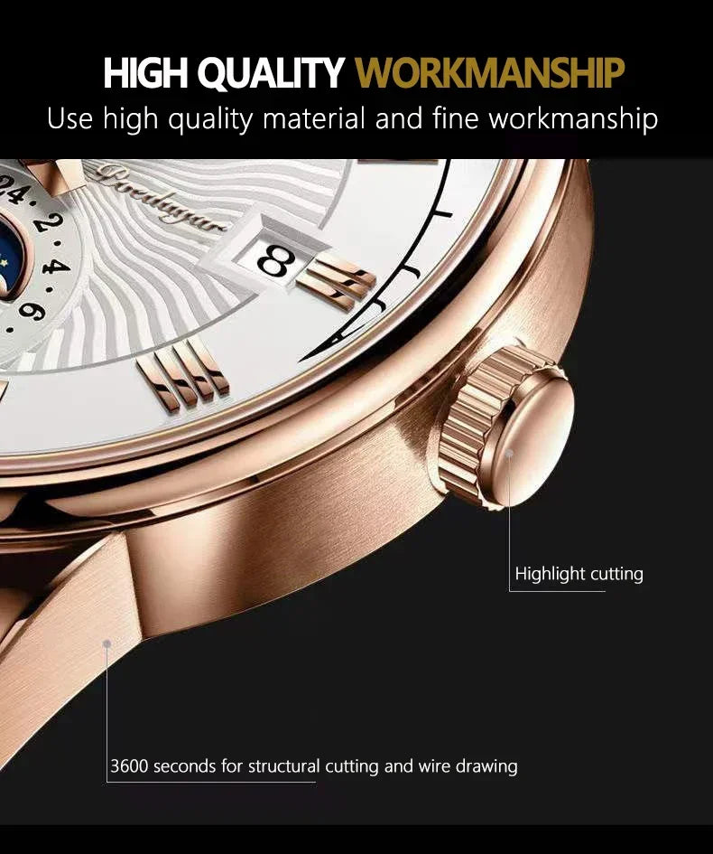 Luxury Man Watch Waterproof Chronograph Moon Phase Pattern Luminous Men's Wristwatch Leather Men Quartz Watches Casual Clock