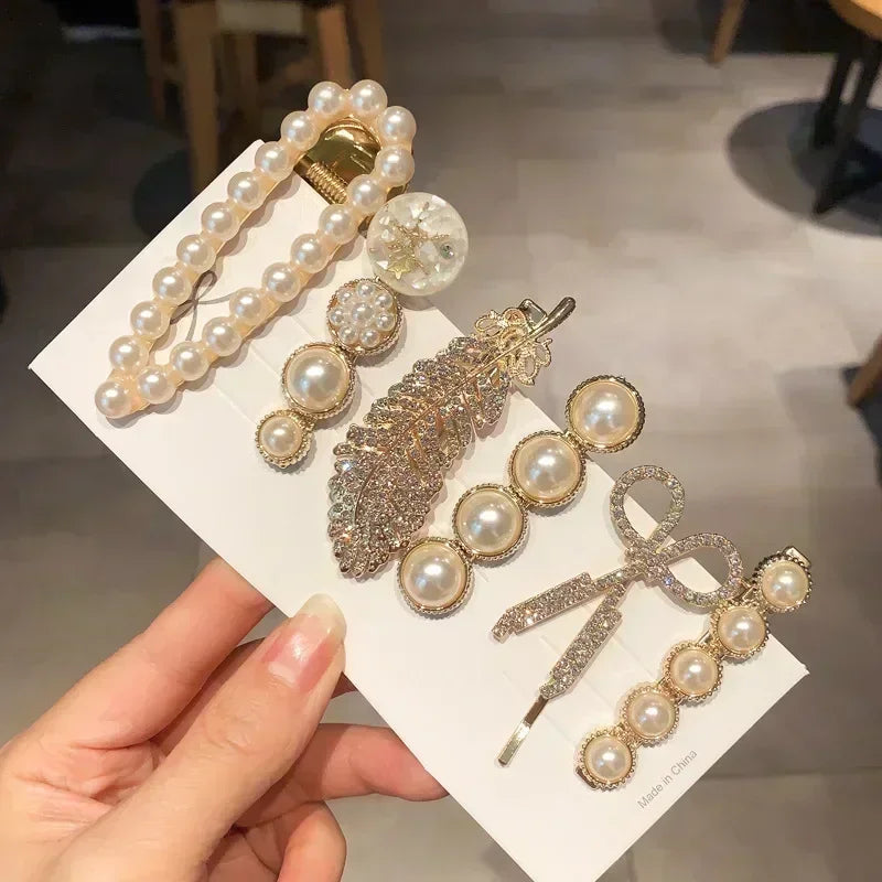 5pcs Women's Hairpin Side Hair Clip Set Designer Pearl Headwear Bangs Hairpin Headpiece Hair Accessories Hairwear Duckbill Clip