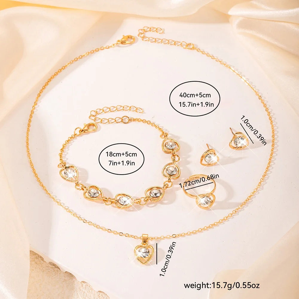 5 Piece Women's Fashion Personalized White Crystal Necklace Bracelet Ring Earring Set Jewelry Accessories