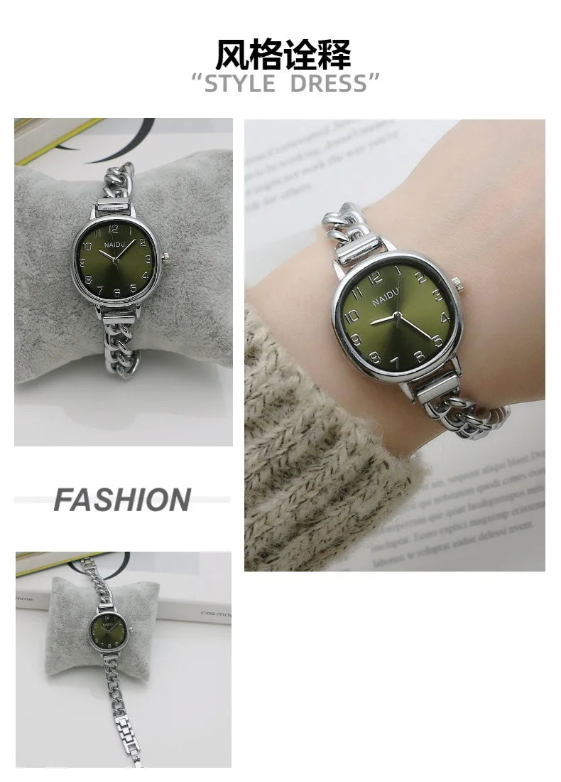 Brand Oval Dial Quartz Watch Korean Version Simple and Fashion Women's Bracelet Wristwatch Luxury Gift Small Green Watches