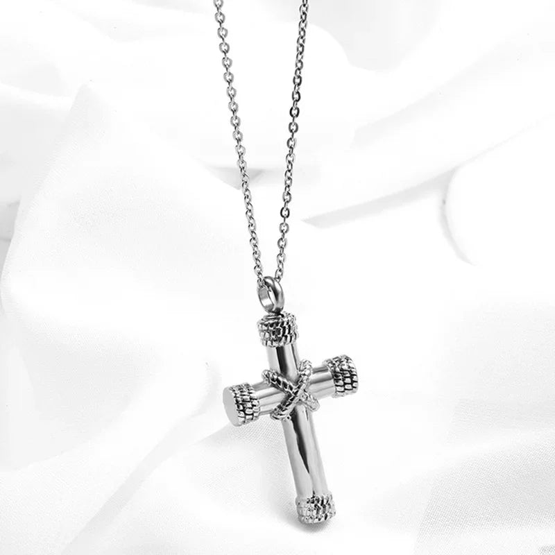 Catholic Jesus Cross Stainless Steel Pendant Necklace for Men Women Vintage Christian Prayer Jewelry