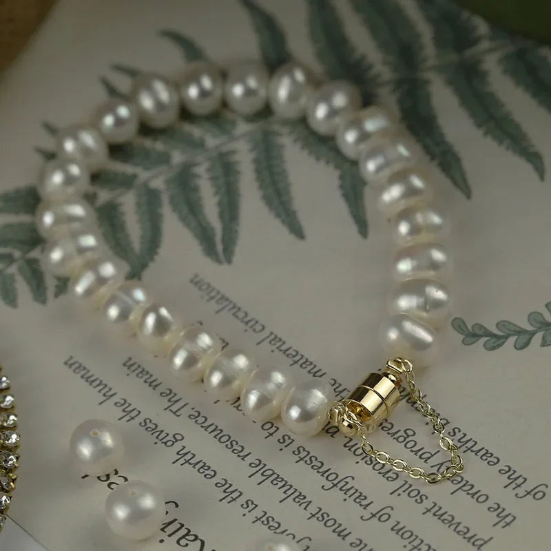 Elegant Irregular Simulated-pearl  Bracelet for Women's Magnetic Buttons Creative Design Bracelet Wedding Jewelry Accessories