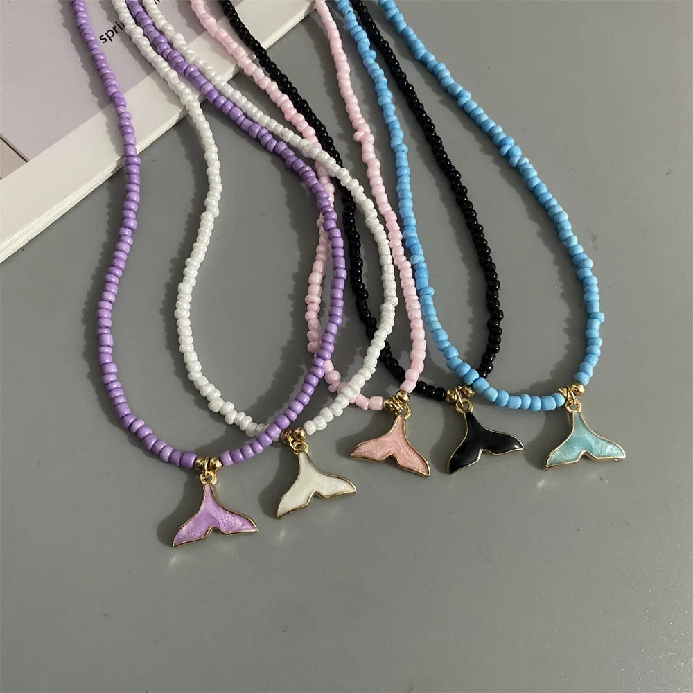 Whail Tail Pendant Necklace Colorful Seed Beads Women Choker Necklace Blue Black Red White Trendy Neck Jewelry Gift for Friend