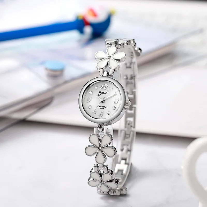 Korean Fashion Women's Watches Flower Shaped Strap Rhinestone Dial Ladies Quartz Wristwatches Dropshipping Relojes Para Mujer
