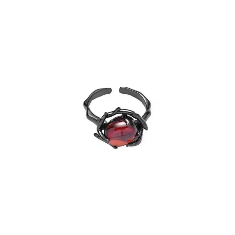 LATS Vintage Gothic Red Crystal Cross Geometry Open Rings for Women Y2k Punk Creative Grunge Jewelry Accessories Gift