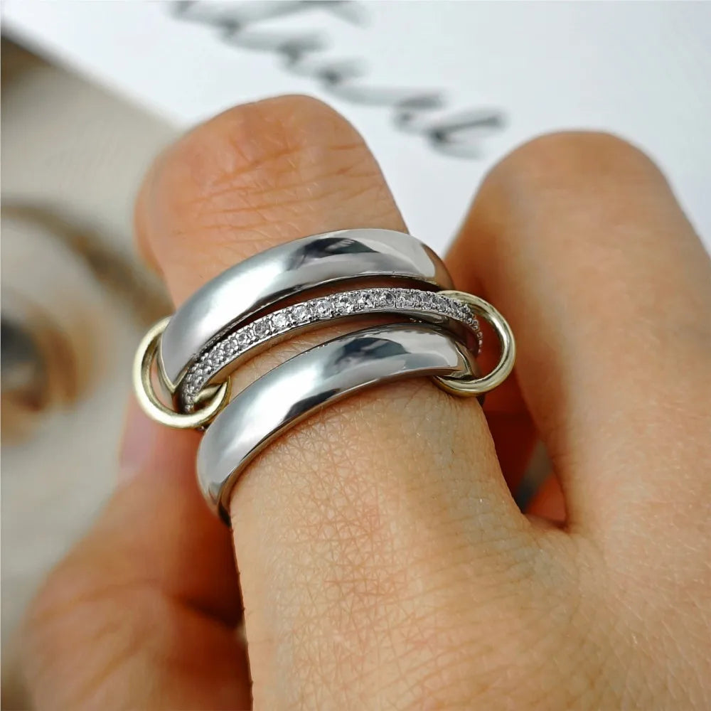 Ring Stack Set For Women Men INS Fashion Stainless Steel Silver Color Cubic Zirconia Spinelli Ring Finger Jewelry Trends 2025