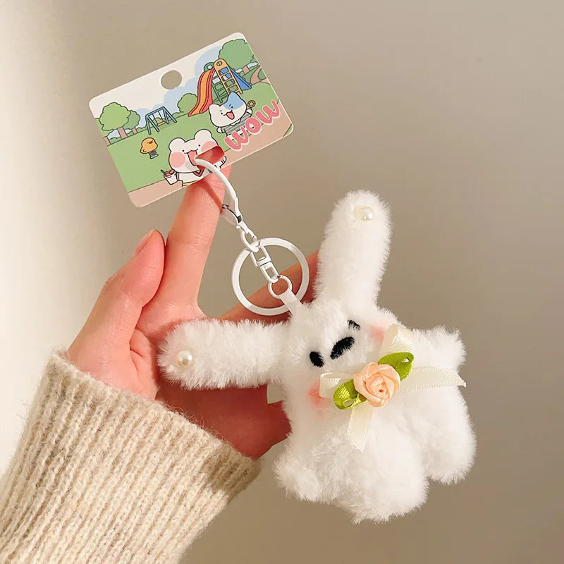 1Pc Kawaii Rabbit Plush Keyring Ornament Lovely Plush Animal Bowknot Keychain for Women Girls Versatile Bag Charm Pendant Gifts