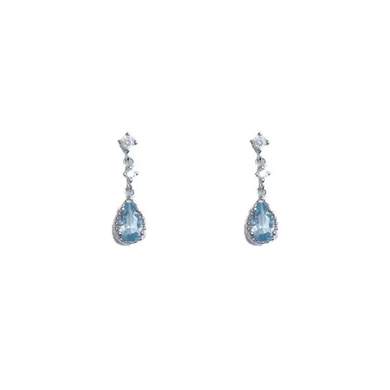 Silver Color Blue Crystal Pendant Earrings Simple Fashion Holiday Jewelry Sweet Romantic Gift