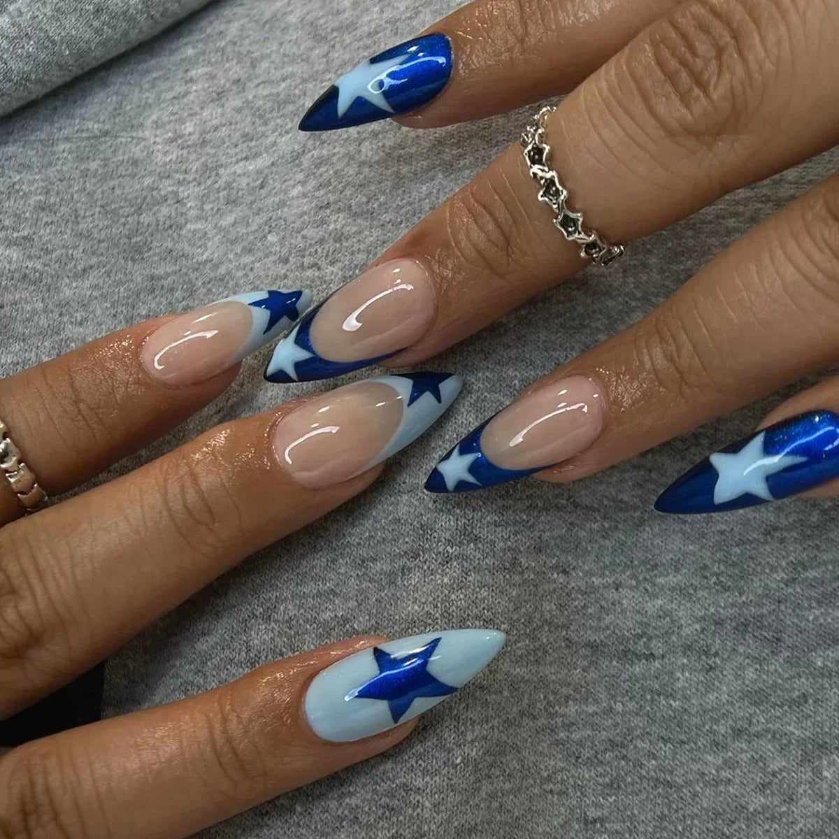 24pcs detachable sweet cool ballet false nails with star y2k designs acrylic press on nails coffin almond fake nails with glue